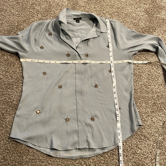 Ann Taylor dusk- blue starburst blouse with gems. Size Small - Picture 6 of 6